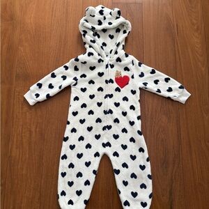 GAP White Fleece Suit with Navy Hearts and Red Accent